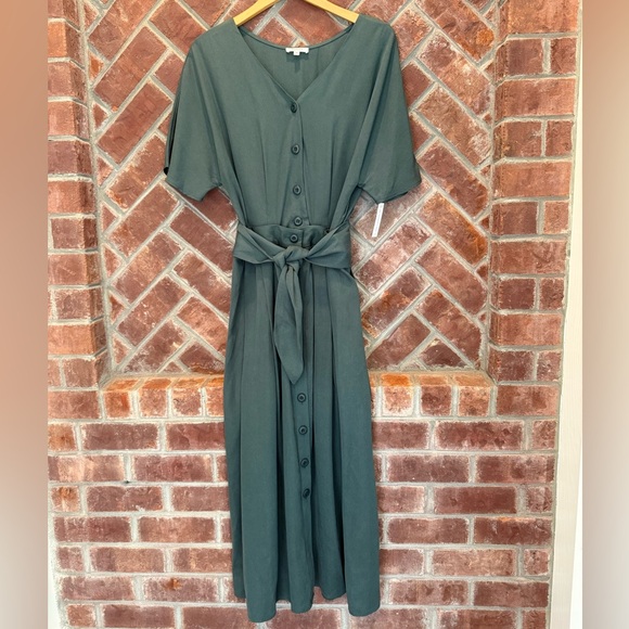 NWT Vetta Capsule Midi Dress Two Piece Green‎ Top Skirt Belt Tencel Size 12 - Picture 2 of 11